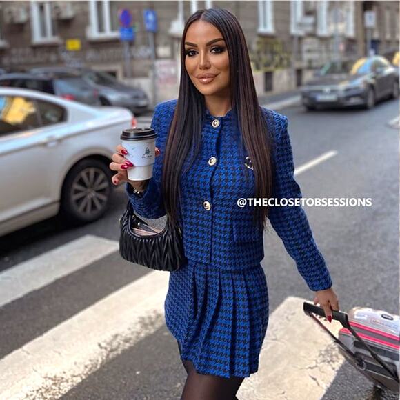 ZARA Blogger Fave Blue Houndstooth Blazer & Skort Co-Ord Set NWT - Picture 13 of 16